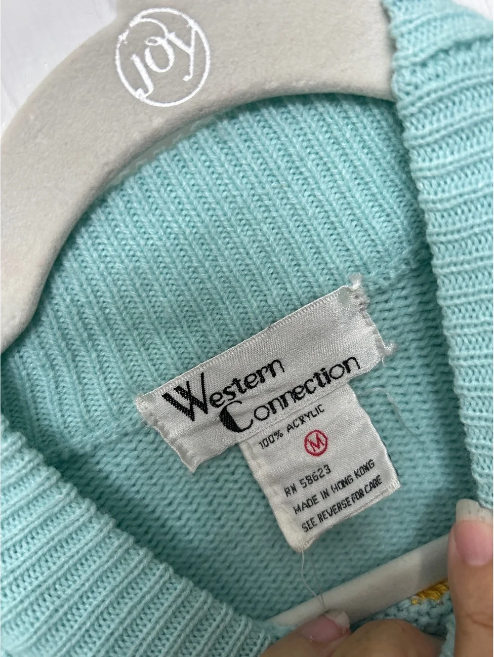 Western Connection Light Blue Embroidered Cable Knit Sweater, Size M